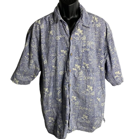 Ocean Pacific Other - OP Ocean Pacific Button Up Hawaiian Shirt XL Blue Reverse Print Floral Pocket